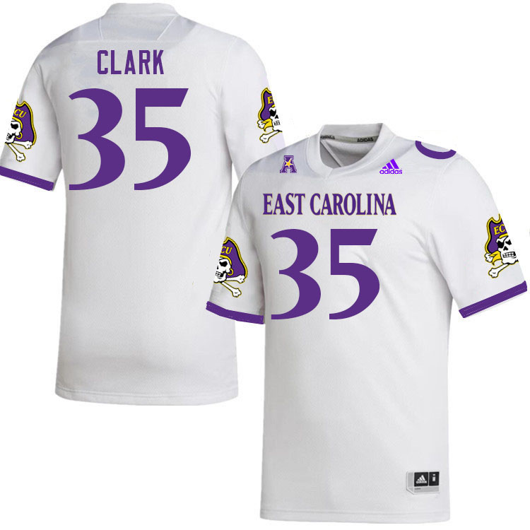 Men #35 Javion Clark ECU Pirates College Football Jerseys Stitched Sale-White - Click Image to Close